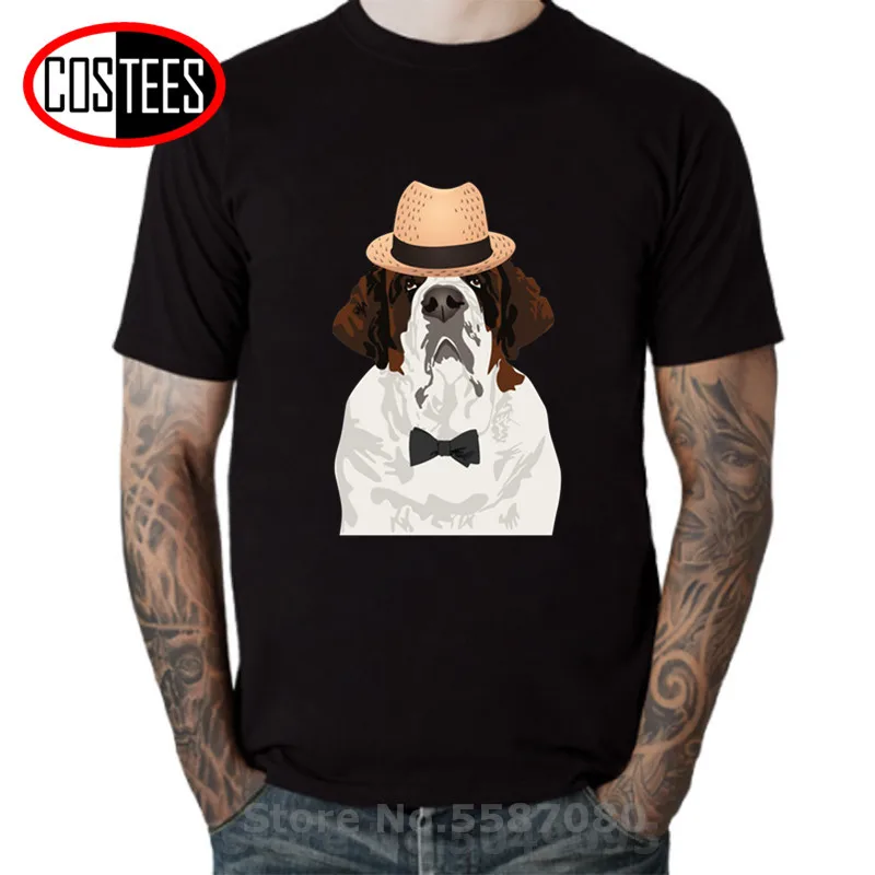 2022 England style Summer Funny Gentleman Saint Bernard Dog T shirt men Lovers Idea gift T-shirt animal printed Tshirt homme | Мужская
