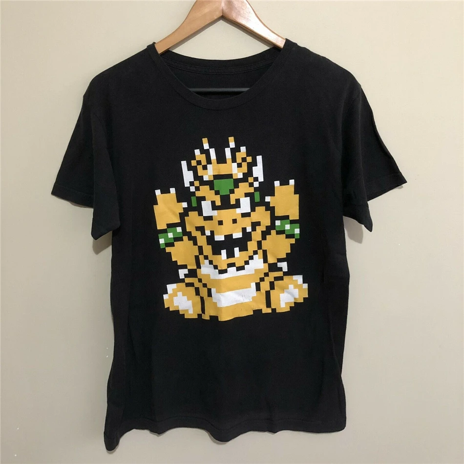 Super Mario Bros Bowser 8-Bit Pixel nintendo Футболка Tee Черная Мужская Средняя футболка из дышащей
