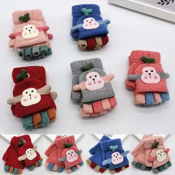 

Autumn Winter Warm Baby Boy Girls Kids Thick Fur Knitted Cartoon Monkey Gloves Toddlers Fingerprint Mittens