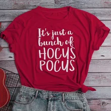 Women Halloween T-shirts it's Just A Bunch Of Hocus Pocus Printed Tee Female Festival Trendy Tops Aesthetic 90s Luxury Tee Shirt Women Halloween T-shirts it's Just A Bunch Of Hocus Pocus Printed Tee Female Festival Trendy Tops Aesthetic 90s Luxury Tee Shirt