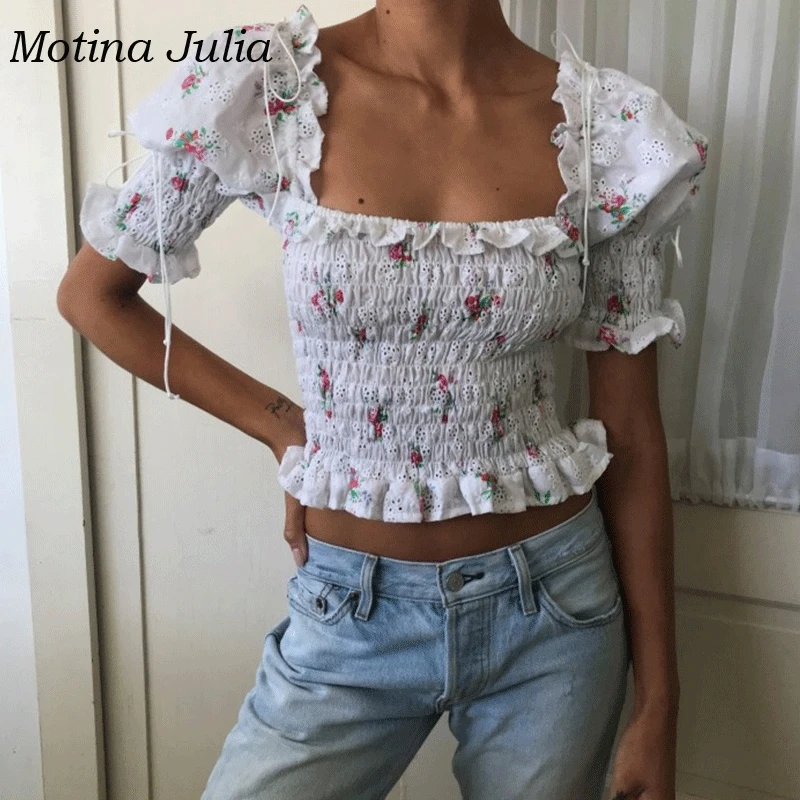 Motina Julia хлопковые блузки с цветочной вышивкой женская рубашка квадратным вырезом