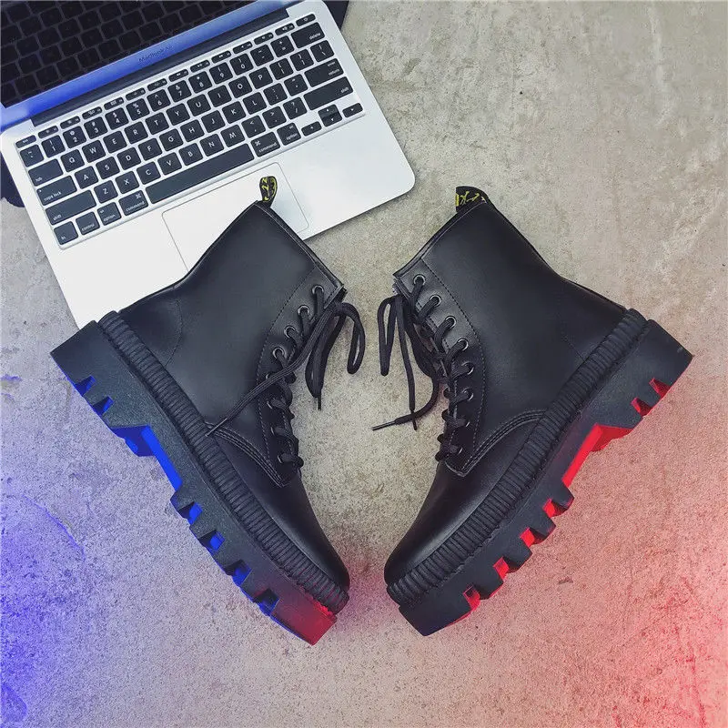 Winter 2021 New Black Thick Cloth Bottom Mid Top Boots Men Autumn British Trend High Top Boots Casual Shoes Men's Boots