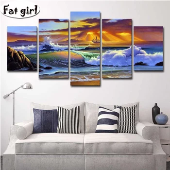 

Ocean Diamond Embroidery Landscape 5D DIY Diamond Painting Seaside sailboat Mosaic handmade hobby square round living room decor