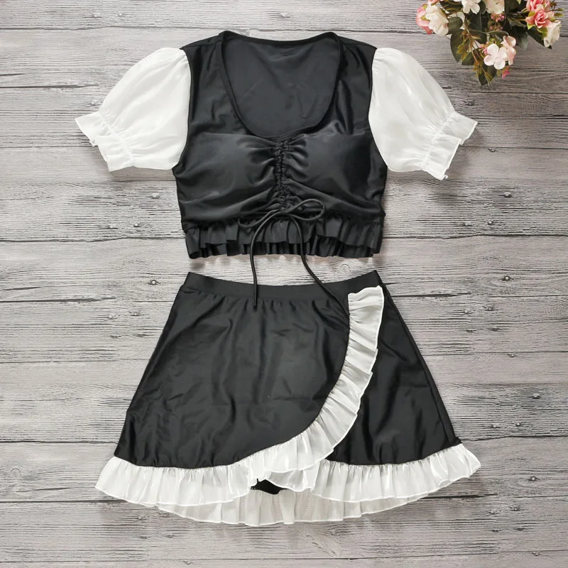 

2021 Women Black Bikini Short Sleeve V-Neck Bathing Suit Swimwear Sexy Biquinis Beachwear Swimsuit Female Tankinis Set Bikinis