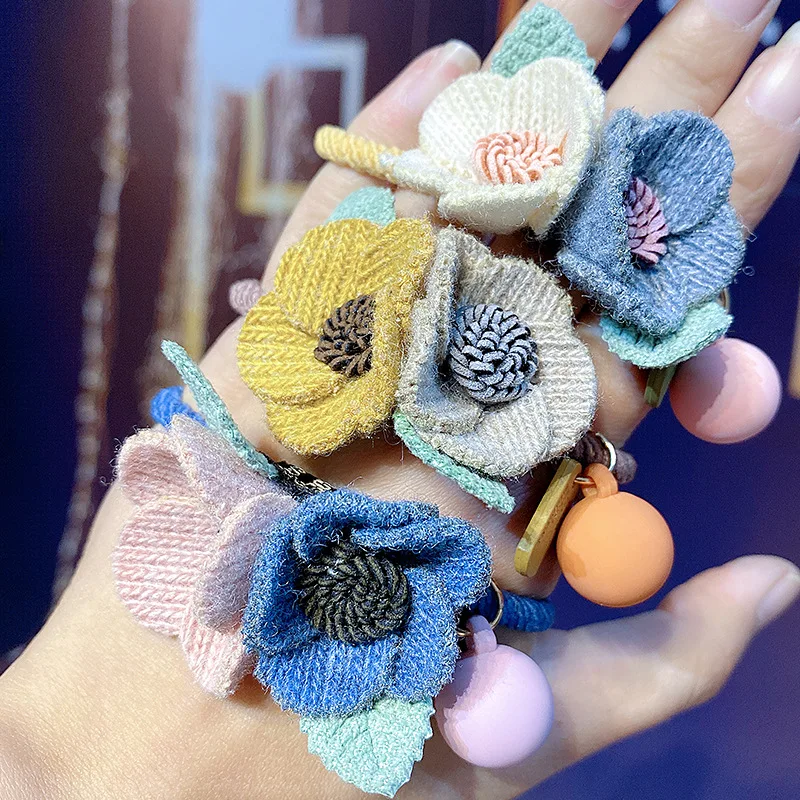 

Xugar Lovely Knitted Flower Scrunchies Elastic Woolen Hair Bands For Girls Children Rubber Band Ponytail Womens Hair Accessories