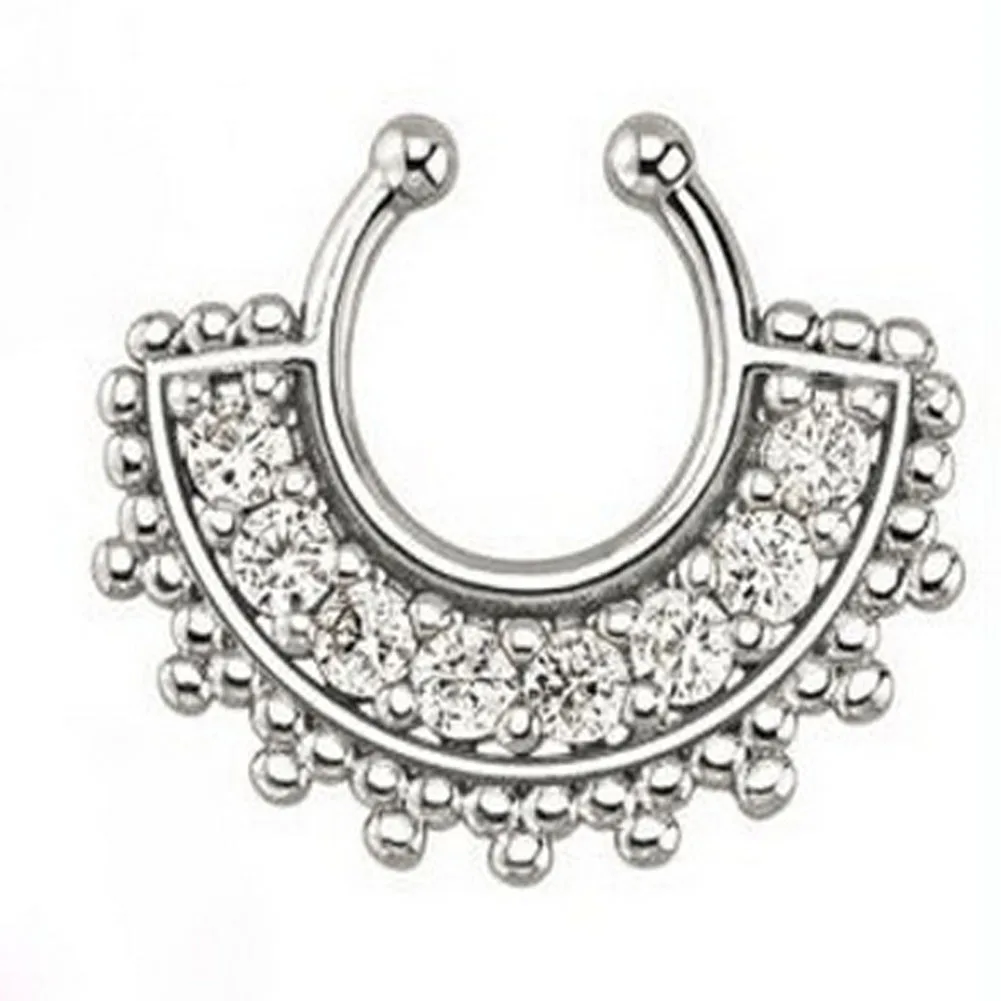1 шт. модное Кристальное кольцо для носа круглой формы поддельная перегородка пирсинг кольцо для женщин искусственный зажим нержавеющая сталь ювелирные изделия для тела