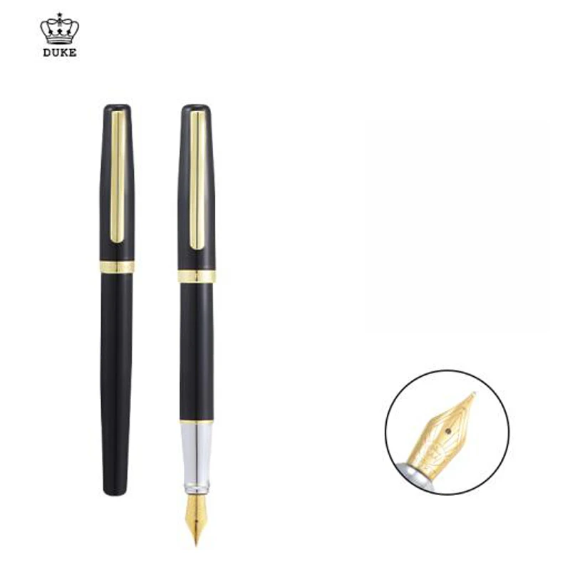 Duke 209 Black Stainless Steel Fountain Pen Classic Style Various Color Iridium Medium Nib 0.7mm Gift Pen For Office & School 100pcs lot black velvet jewelery bag christmas gift bags various sizes free shipping b 036