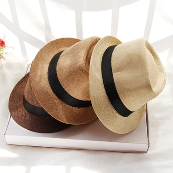 

Solid Cotton and Linen Fabric Panama Hat Jazz Hat For Men And Women's Cowboy Fedora Hat Casual Beach Sunhat Gangster Cap