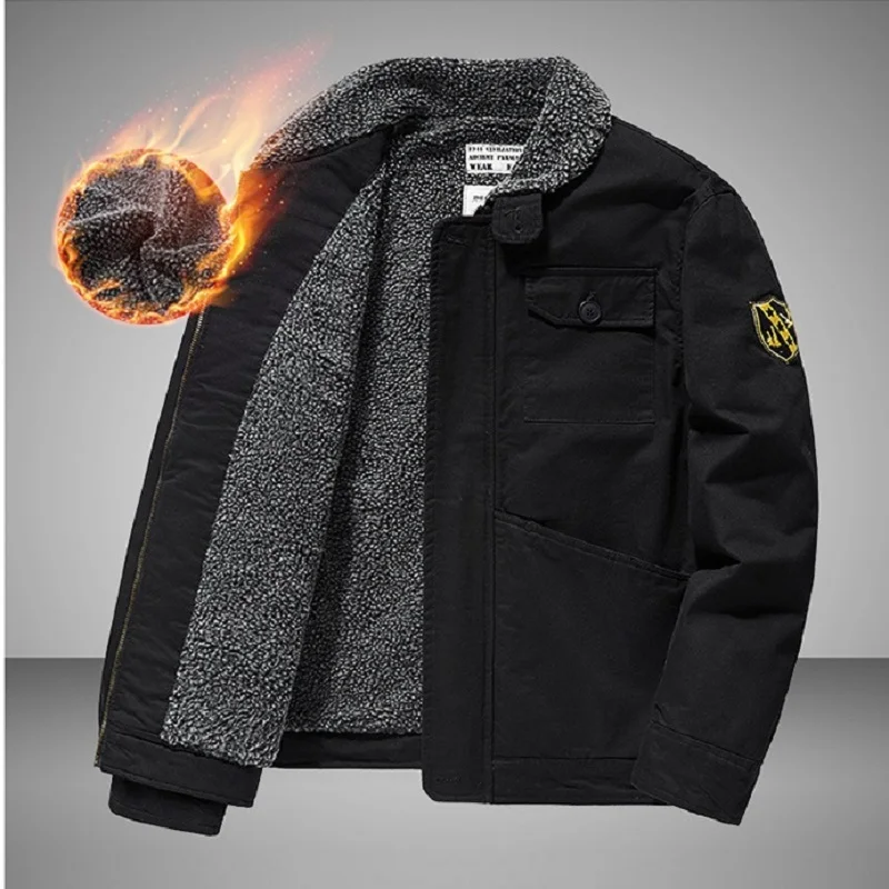 Large Size Faux Lamb Wool Winter Coat Men's Plus Velvet Thickening Tooling Cotton Coat N1 Cotton Coat Deck Suit Jacket