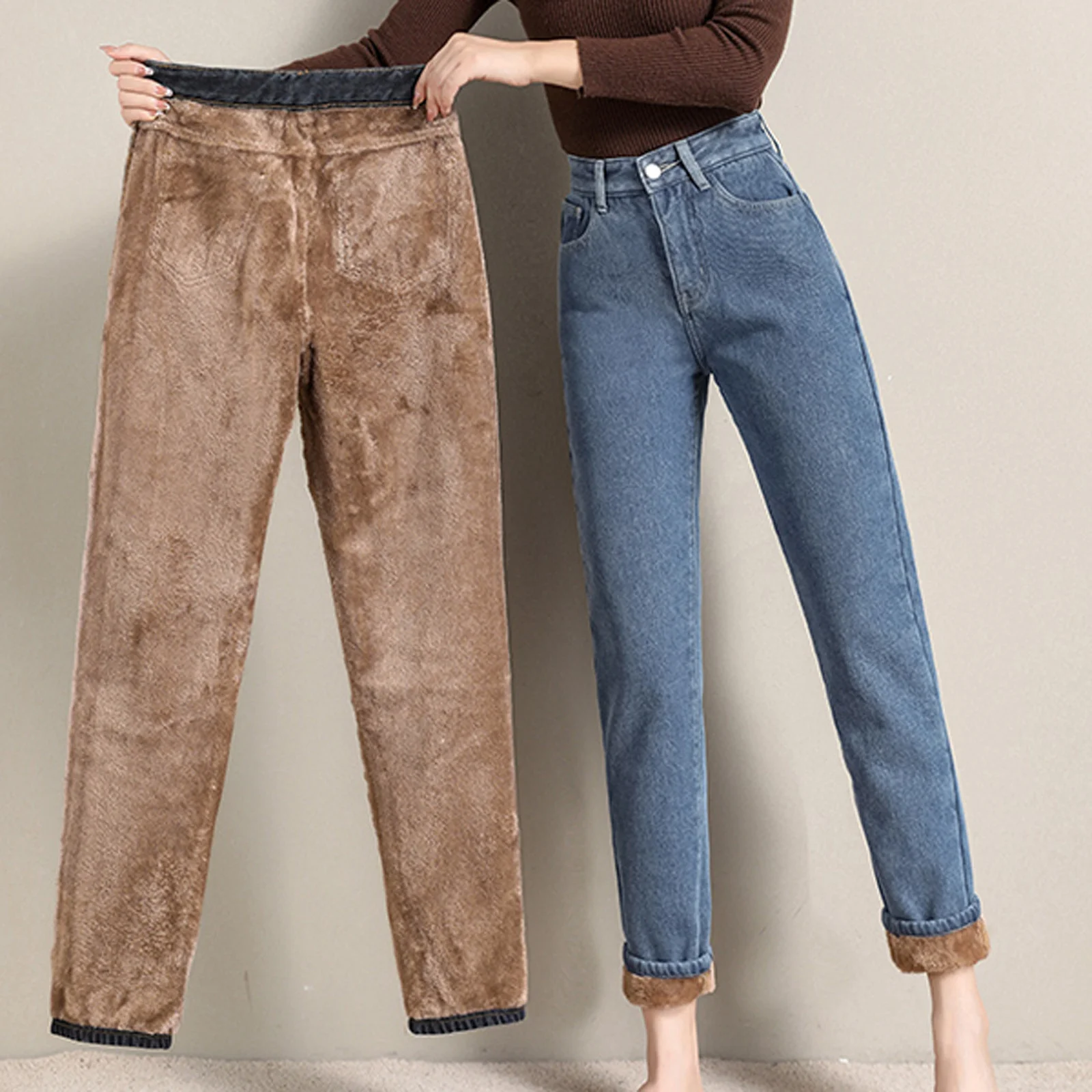 Women High Waist Thermal Skinny Jeans 