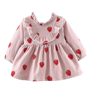 

Baby Dress 0-3T New Autumn Casual Baby Girls Long Sleeve Strawberry Print Dress Kids Princess Thicken Pageant Dresses