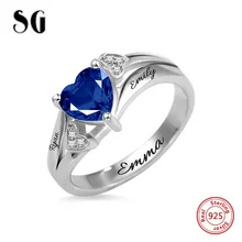 New Listing 925 Sterling Silver Custom engraved Name birthstone Love heart finger Rings for Women Personalized Wedding Jewelry