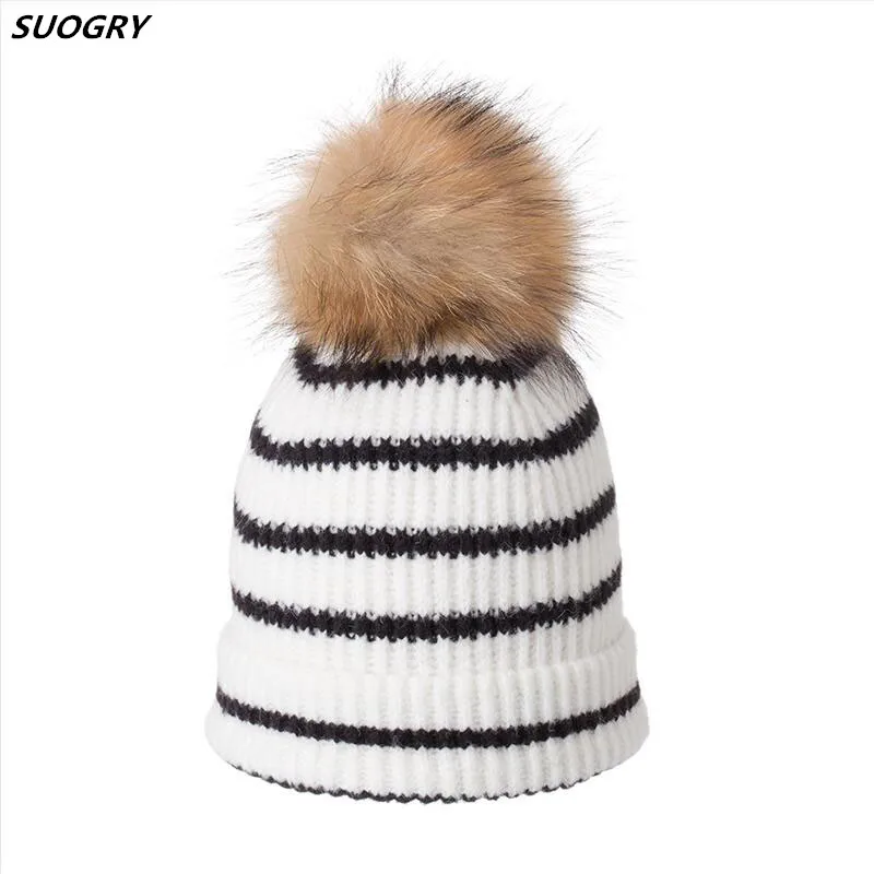 

SUOGRY 2019 Fashion Hats Bonnet Winter Beanie Knitted Wool Hat Plus Velvet Cap Skullies Thicker Striped Beanies for Women