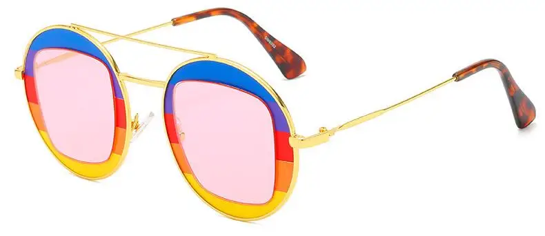 gold pink Модные солнцезащитные очки с круглой оправой в индивидуальном стиле унисекс, двойная металлическая квадратная линза, солнцезащитные очки для женщин и мужчин, роскошные оттенки - Цвет линз: gold pink