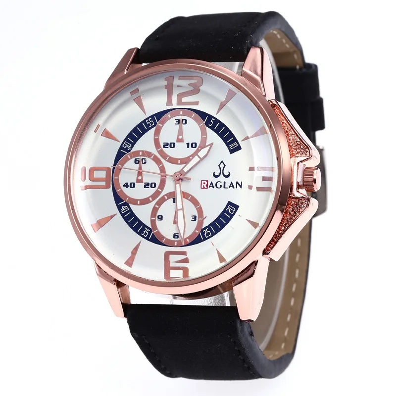 

Europe And America-Style Large Dial Fake Three-Eyed Trend MEN'S Quartz Watch Casual Leather Strap That-Students Watch