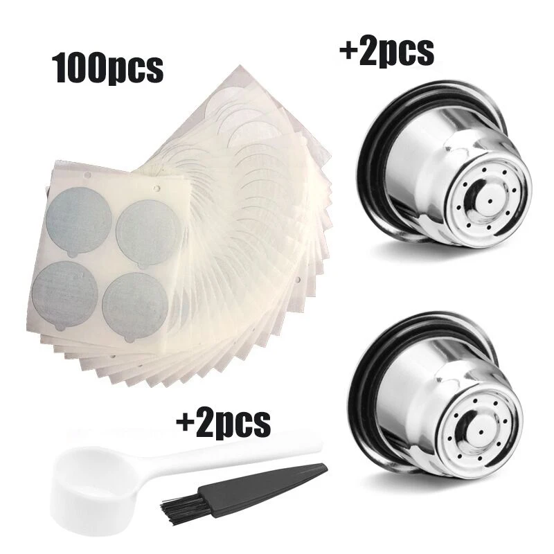 

Set Stainless Steel Refillable Reusable Coffee Capsule Pod For Nesspresso Essenza Dolce Gusto Spoon Brush Lids Coffeware Sets