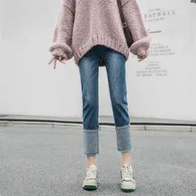 Женские джинсы, новая мода, высокая талия, бойфренд, прямые штаны, синие, тонкие, длина по щиколотку, джинсы, брюки, женские, пэчворк, обтягивающие джинсы