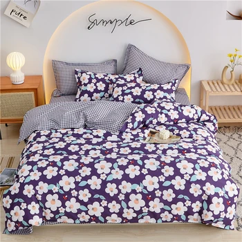 

purple Pastoral bedding sets,With Pillowcase 220×240 duvet cover Set Flower pattern 160×200 Quilt Cover King Blanket cover 2020