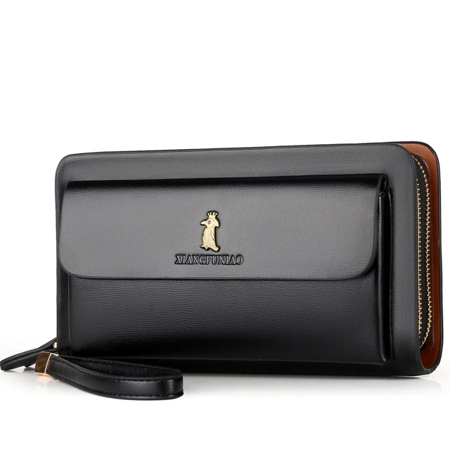 KANGAROO Brand Men Clutch Bag Fashion Leather Long Purse Double Zipper  Business Wallet Black Brown Male Casual Handy Bag - AliExpress