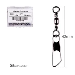Brass Barrel Fishing Swivel Connectors with Interlock Snap - 50 Pieces (Size5 42mm 16kg)
