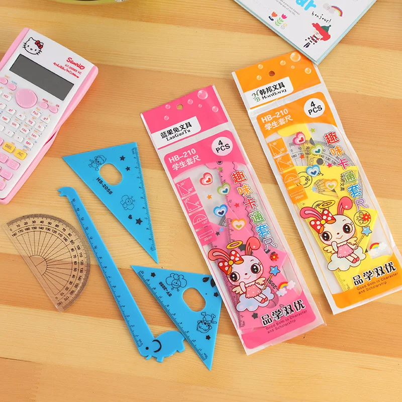 4pcs/Set Cute Giraffe Ruler Set Children's Day Gift Office Stationery Drafting Supplies Triangle Ruler Creative Math Sets