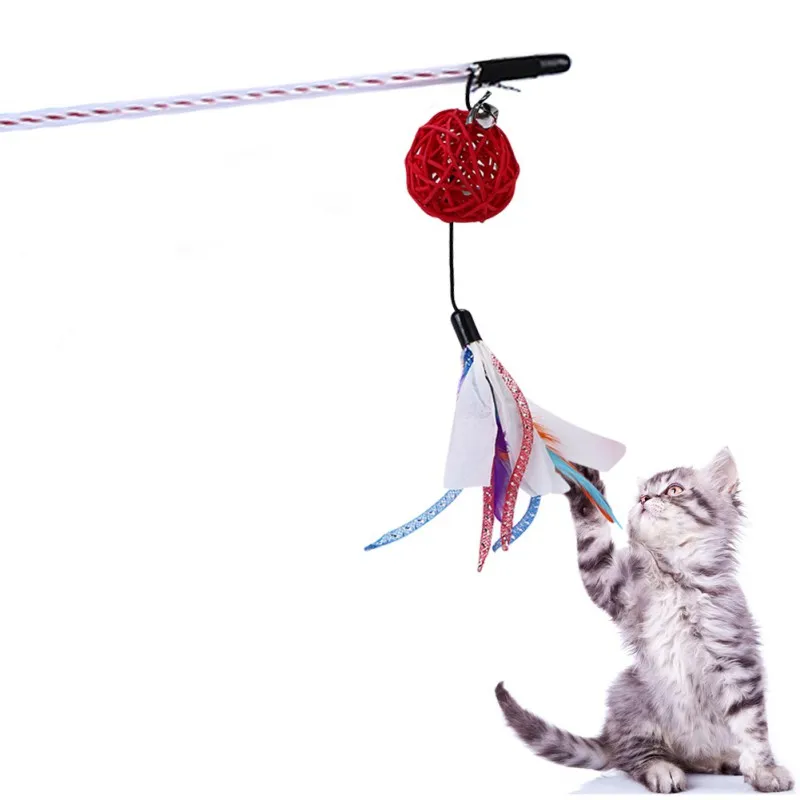 Pet Cat интересные интерактивные палочка-Дразнилка игрушки с ротанга мяч колокольчики и перо