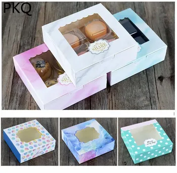 

10pcs Size 14.3*14.3*3.7cm Small Square Cupcake Box With PVC Window Party Gift Box Packaging Box Sweet Candy Cookie Box