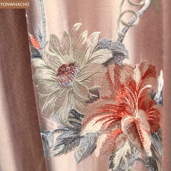 

Custom curtains luxury high-class silk embroidery pink Chinese living room cloth blackout curtain valance tulle panel B964