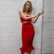 Женское облегающее бандажное платье с драпировкой ADYCE, красное клубное платье миди с пикантными разрезами без бретелей для вечеринок, для лета