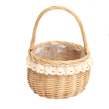 

Wicker Basket Rattan Storage Basket Box Picnic Basket Fruit Flower Baskets and Handle and Liner for Camping