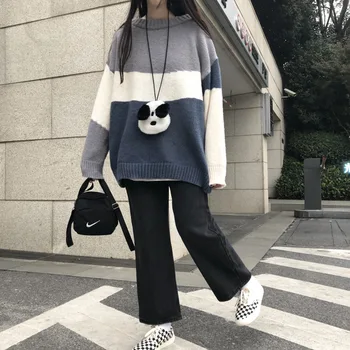 

Korean Hit Color Women Sweater Long Sleeve O Neck Causal Pullovers Autumn Winter Thicken Knitted Pull Femme Cotton Polyester