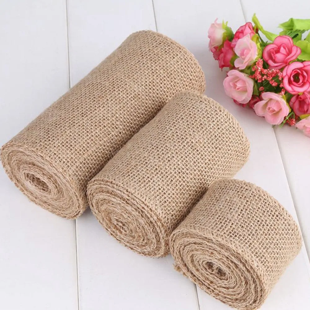 

10m Natural Jute Hessian Burlap Ribbon Roll Burlap Table Runners Wedding Party Chair Bands Vintage Home Decor 3 Size