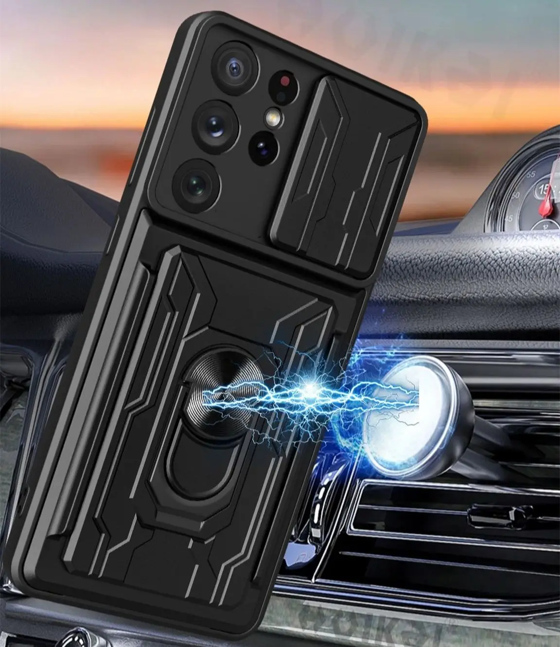Slide Camera Lens Case For Samsung S22 Ultra S21 Ultra S21 FE S20 Plus Note 20 Ultra A72 A52 A53 A33 Detachable Card Holder Case