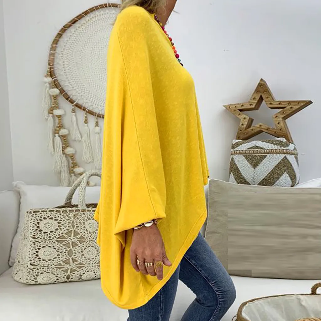 feitong Blouse Female Clothing Women's Loose Plus Size Solid Long Sleeve V-neck Pullover Blouse Tops Shirt Plus Size 5XL