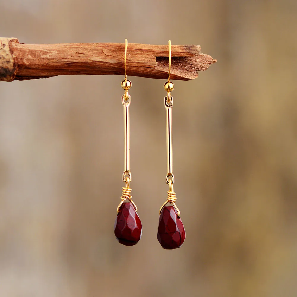 Gems Earrings for Women Red Jaspers Gold Tone Drop Dangle Earring Bohemian Elegant Art Jewelry Femme Gifts - Image 3