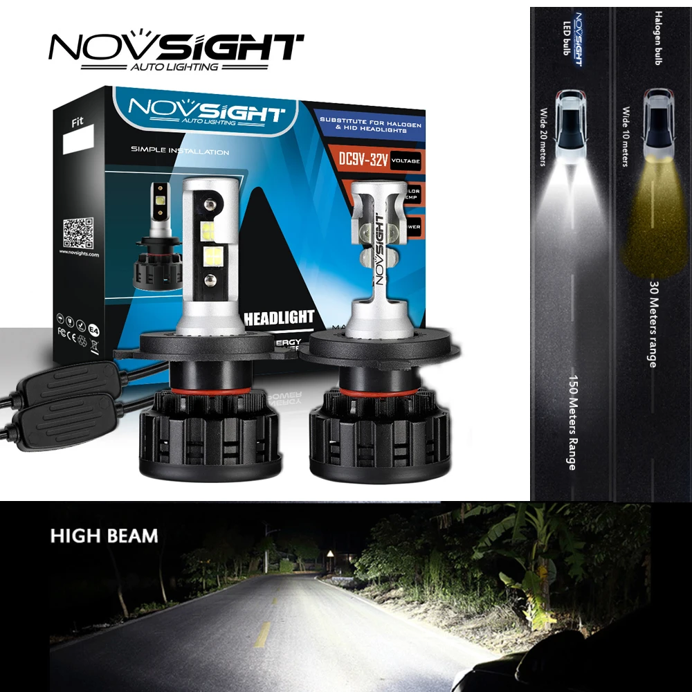 

NOVSIGHT 6500K H4 LED H7 H11 H8 HB4 H1 H3 HB3 9005 9006 9007 H13 Auto Car Headlight Bulbs 60W 18000LM Super Bright Car Light