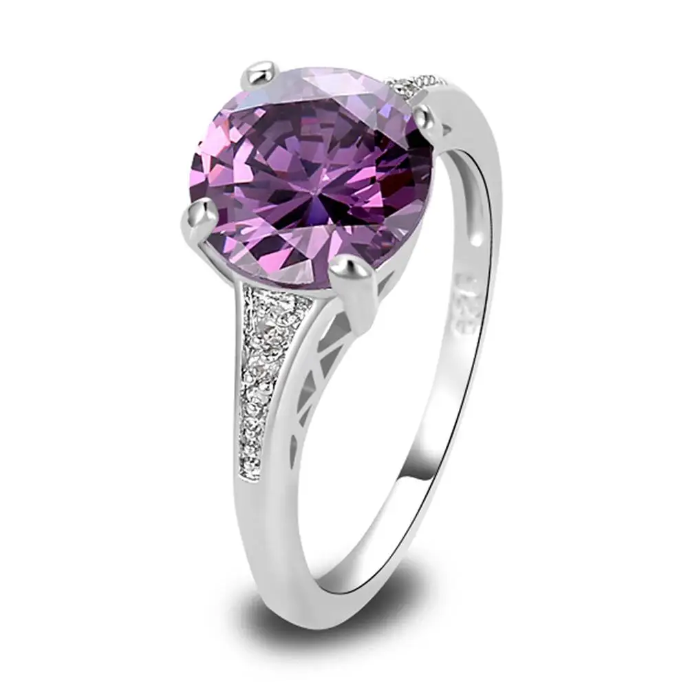 Lingmei фиолетовый ААА Цирконий Серебряное кольцо унисекс Jewelry Размеры 6 7 8 9 10 11 12 13 любовь Стиль для Для женщин подарок