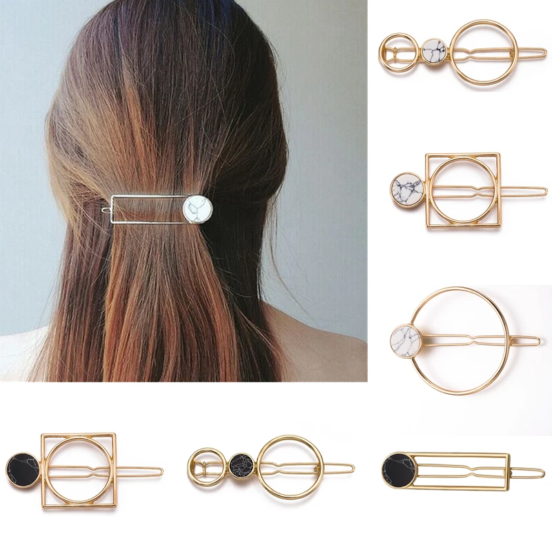 Корейский стиль женские заколки натуральный камень геометрические металлические заколки для шпильки для волос женские аксессуары для волос