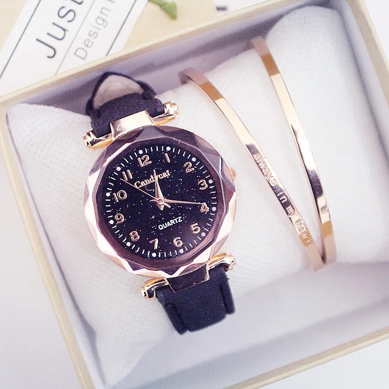 Женские модные часы Лидер продаж дешевые звездное небо женские часы-браслет повседневные кожаные кварцевые наручные часы Часы Relogio Feminino - Цвет: No Box