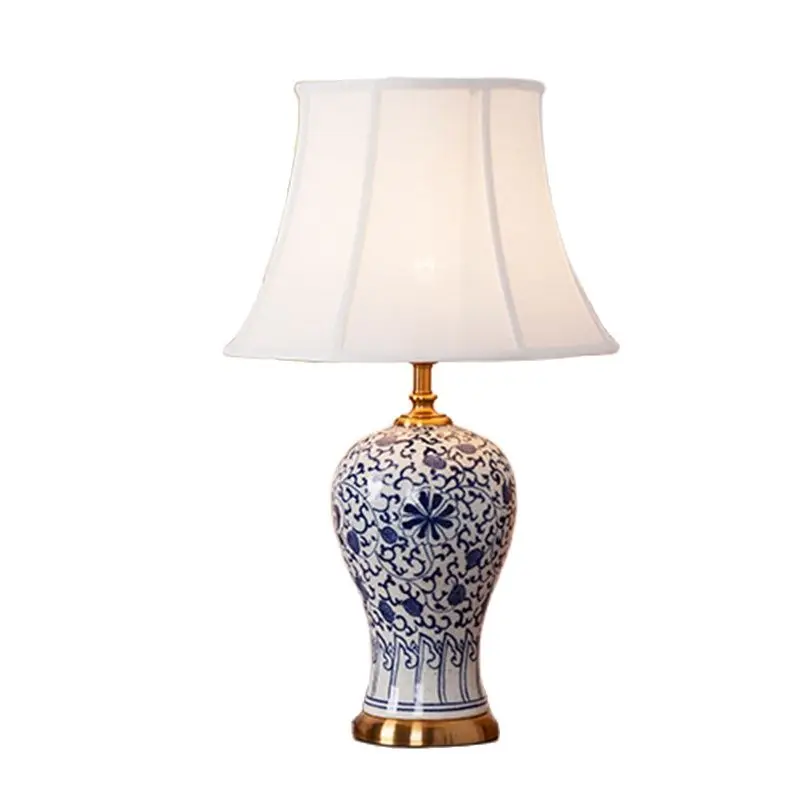 

Китайская сине-Белая Керамическая Настольная лампа для кровати, фойе, отеля, фарфоровая настольная лампа для чтения TD054