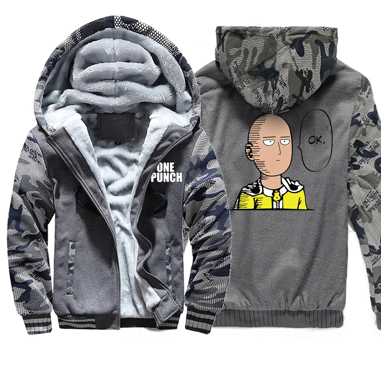 One Punch, мужская толстовка с принтом комиксов, коллекция года, зимние утепленные мужские пальто, повседневные универсальные уличные мужские куртки, верхняя одежда на молнии - Цвет: Dark Gray 6