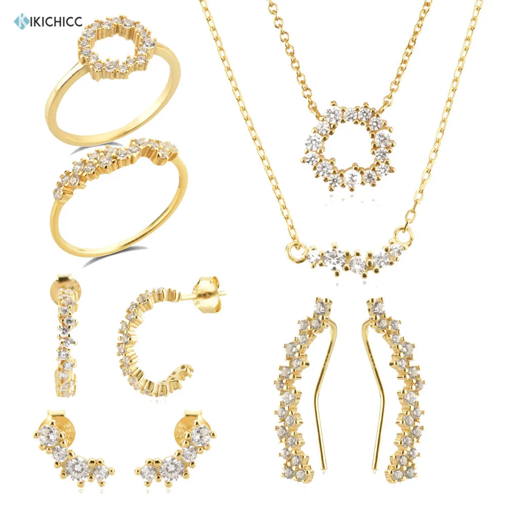 Kikichicc Argento Sterling 925 New Clear Cz Spring Angelique Sparkle Tutti Frutti Clips Hoop Stud Orecchini Anello Collare Set Di Gioielli