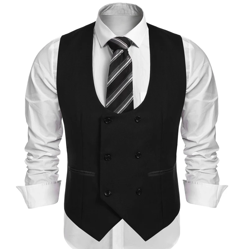 Black Double Breasted Men Vest For Wedding One Piece Man Suit Waistcoat