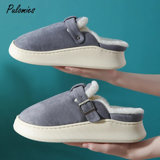 Winter Women Keep Warm Shoes Suede Slipper Casual Shoes Bedroom Platform Plush Sides Antiskid Indoor House Men Slippers for Women