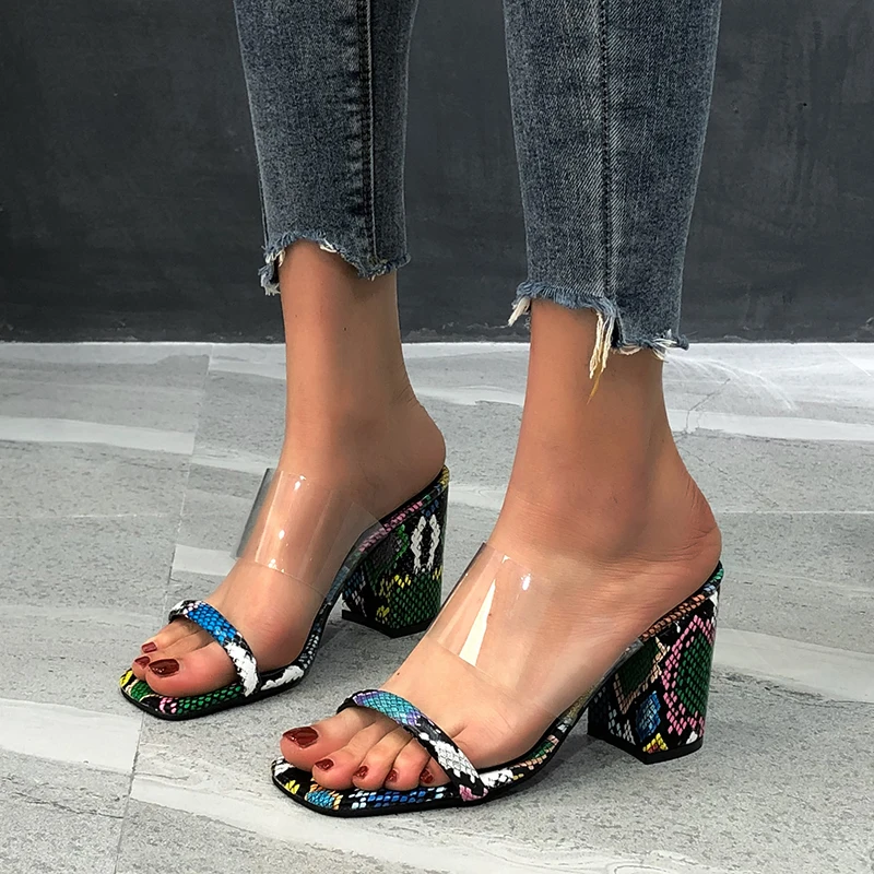 

2020 Summer PVC serpentine Sandals Fashion Women Heeled Peep Toe 5CM Perspex Heel High Heels Sandals Lady Slingback Shoe