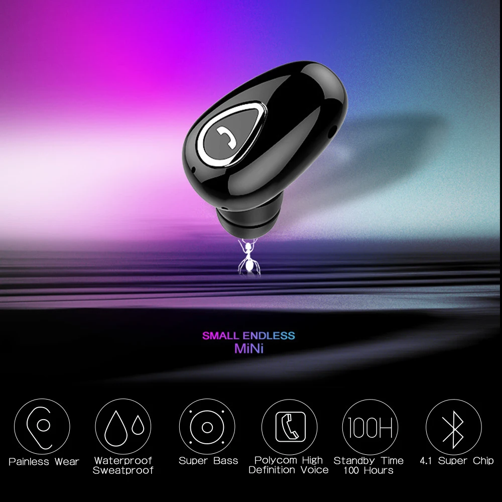 Моно Bluetooth 4,1 микрофон спортивный бег музыка гарнитура в уши мини беспроводные Bluetooth наушники Ультра маленькие невидимые наушники