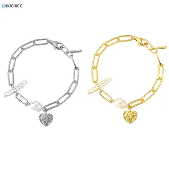 

Kikichicc 100% 925 Sterling Silver Gold Horoscope Irregular Chain Bracelet Bangle Pearl Line Heart Pendant European Jewelry