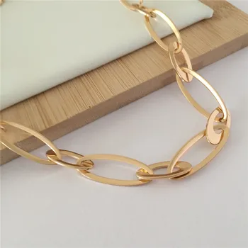 

Casual Chunky Punk Gold Color Oval Link Chain Necklace For Women Girl Lady Simple Gorgeous Elegant Decoration Jewelry