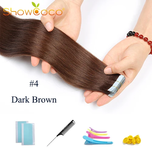 Color4 -20 Pcs ShowCoco лента в Пряди человеческих волос для наращивания натурального волос 20/40 шт, смешанные цвета, Цвет горячие головы для наращивания блеск коричневого до блондинка ленточных накопителей - Цвет: Color4 -20 Pcs