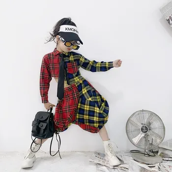

2020 New Girls Catwalk Show Tide Clothes Fashion Personality Loose Plaid Suit Summer Hip Hop Jazz Dance Costumes Stage Outfits